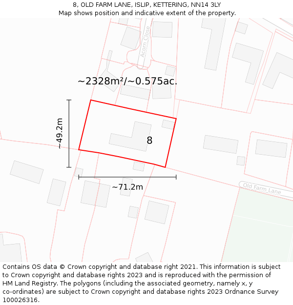 8, OLD FARM LANE, ISLIP, KETTERING, NN14 3LY: Plot and title map