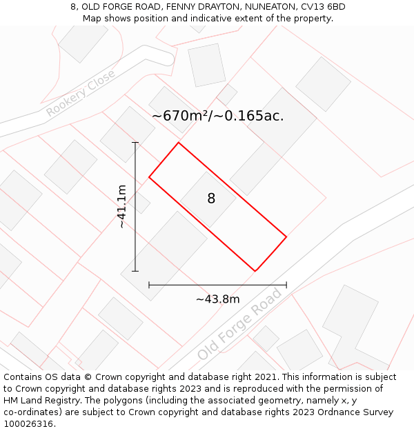 8, OLD FORGE ROAD, FENNY DRAYTON, NUNEATON, CV13 6BD: Plot and title map