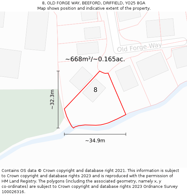 8, OLD FORGE WAY, BEEFORD, DRIFFIELD, YO25 8GA: Plot and title map
