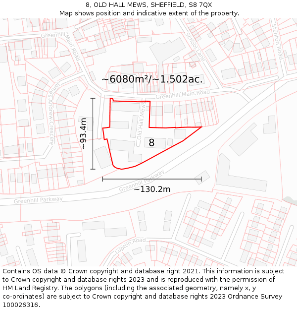 8, OLD HALL MEWS, SHEFFIELD, S8 7QX: Plot and title map