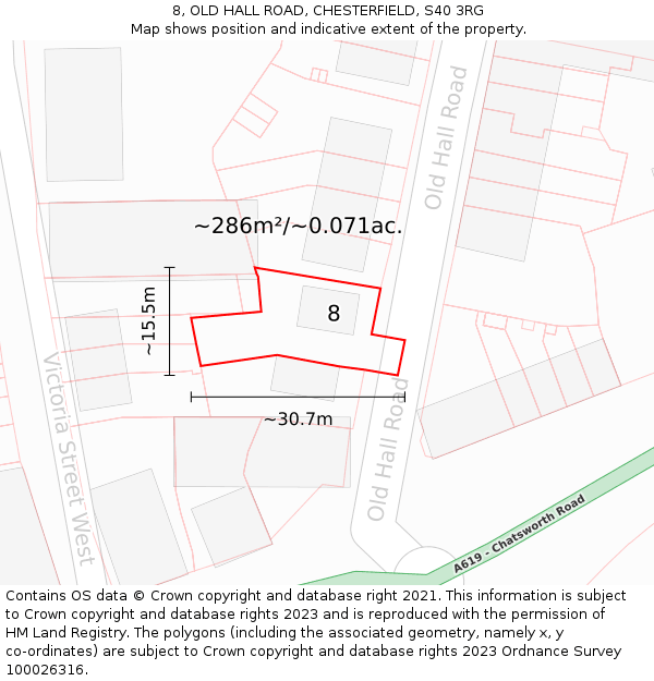 8, OLD HALL ROAD, CHESTERFIELD, S40 3RG: Plot and title map