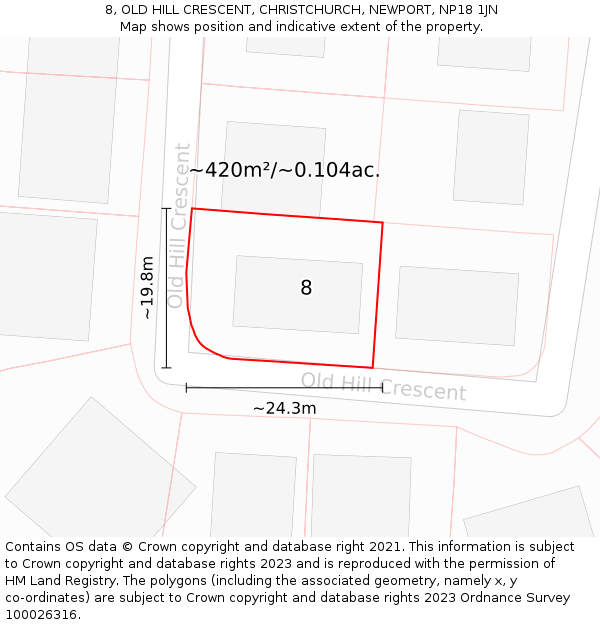 8, OLD HILL CRESCENT, CHRISTCHURCH, NEWPORT, NP18 1JN: Plot and title map
