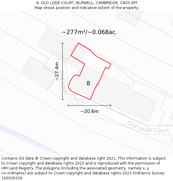 8, OLD LODE COURT, BURWELL, CAMBRIDGE, CB25 0FF: Plot and title map