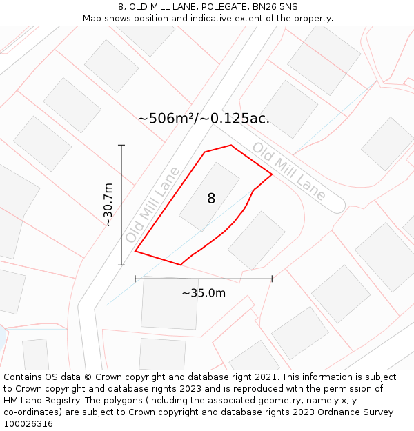 8, OLD MILL LANE, POLEGATE, BN26 5NS: Plot and title map