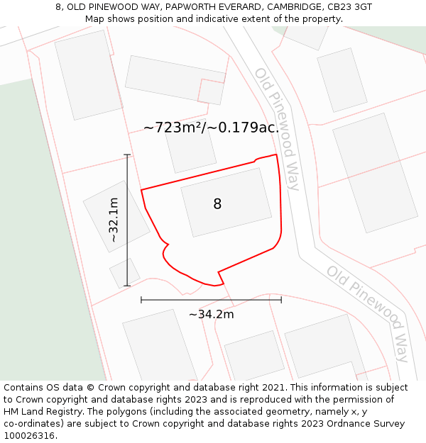 8, OLD PINEWOOD WAY, PAPWORTH EVERARD, CAMBRIDGE, CB23 3GT: Plot and title map