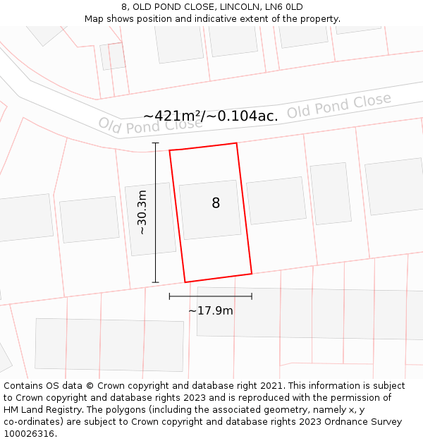8, OLD POND CLOSE, LINCOLN, LN6 0LD: Plot and title map