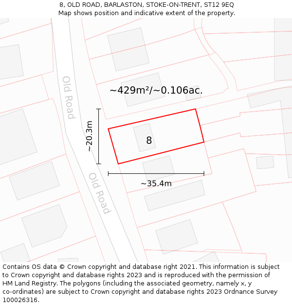 8, OLD ROAD, BARLASTON, STOKE-ON-TRENT, ST12 9EQ: Plot and title map