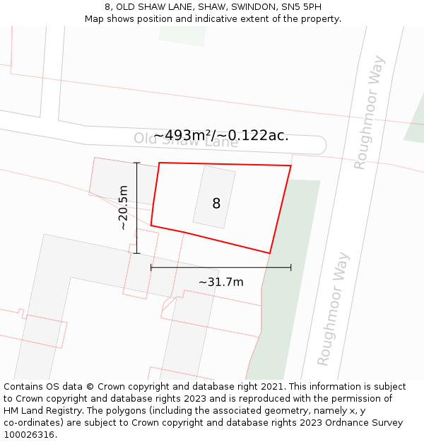 8, OLD SHAW LANE, SHAW, SWINDON, SN5 5PH: Plot and title map