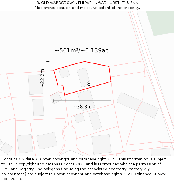 8, OLD WARDSDOWN, FLIMWELL, WADHURST, TN5 7NN: Plot and title map