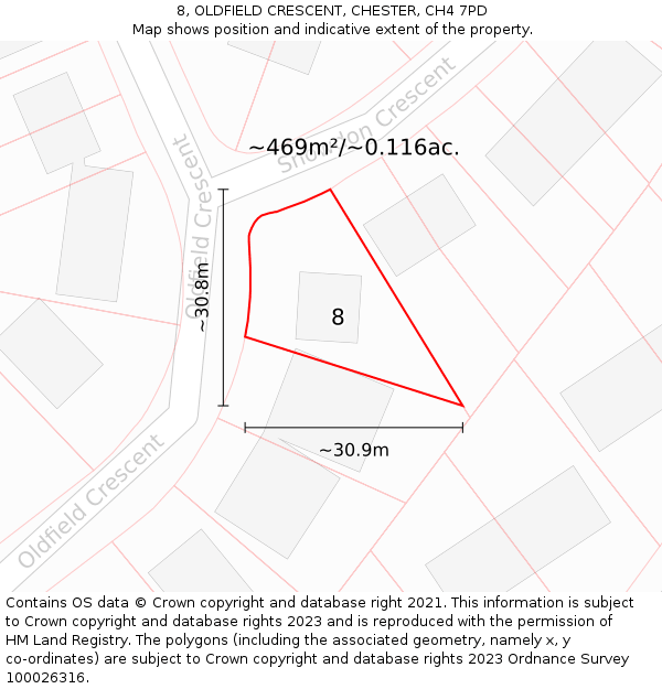 8, OLDFIELD CRESCENT, CHESTER, CH4 7PD: Plot and title map