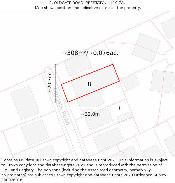 8, OLDGATE ROAD, PRESTATYN, LL19 7AU: Plot and title map