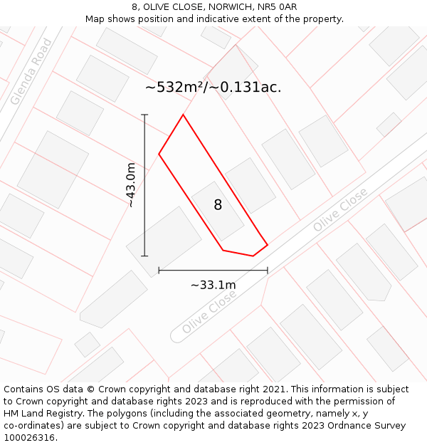 8, OLIVE CLOSE, NORWICH, NR5 0AR: Plot and title map