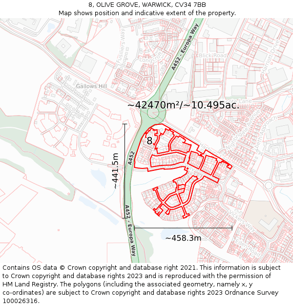 8, OLIVE GROVE, WARWICK, CV34 7BB: Plot and title map