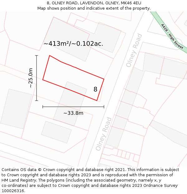 8, OLNEY ROAD, LAVENDON, OLNEY, MK46 4EU: Plot and title map