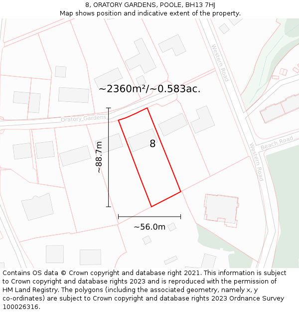 8, ORATORY GARDENS, POOLE, BH13 7HJ: Plot and title map