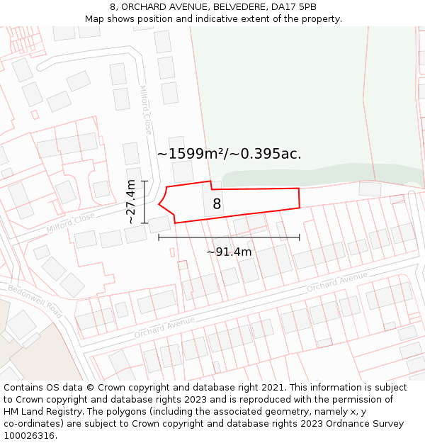 8, ORCHARD AVENUE, BELVEDERE, DA17 5PB: Plot and title map