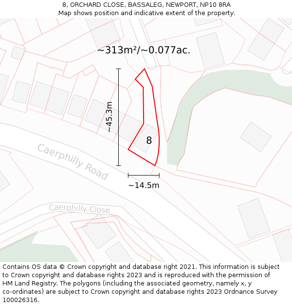 8, ORCHARD CLOSE, BASSALEG, NEWPORT, NP10 8RA: Plot and title map