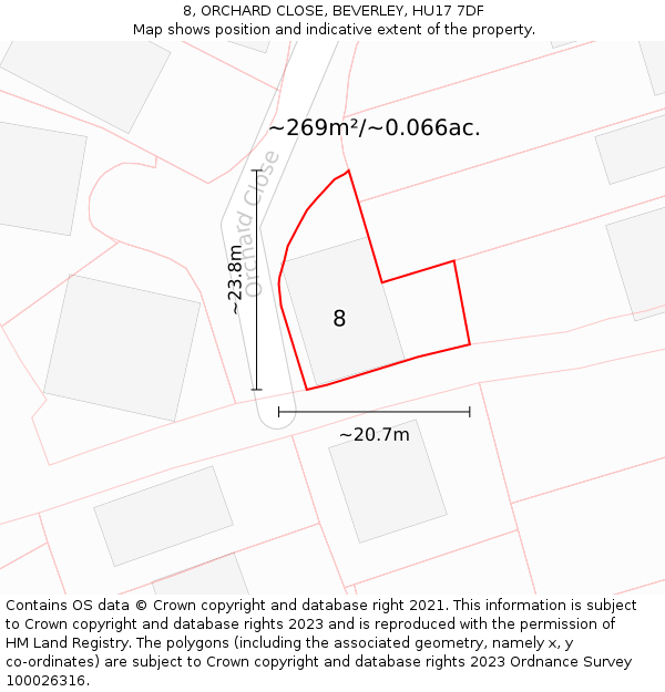 8, ORCHARD CLOSE, BEVERLEY, HU17 7DF: Plot and title map