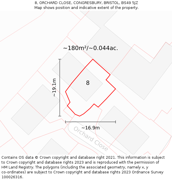8, ORCHARD CLOSE, CONGRESBURY, BRISTOL, BS49 5JZ: Plot and title map