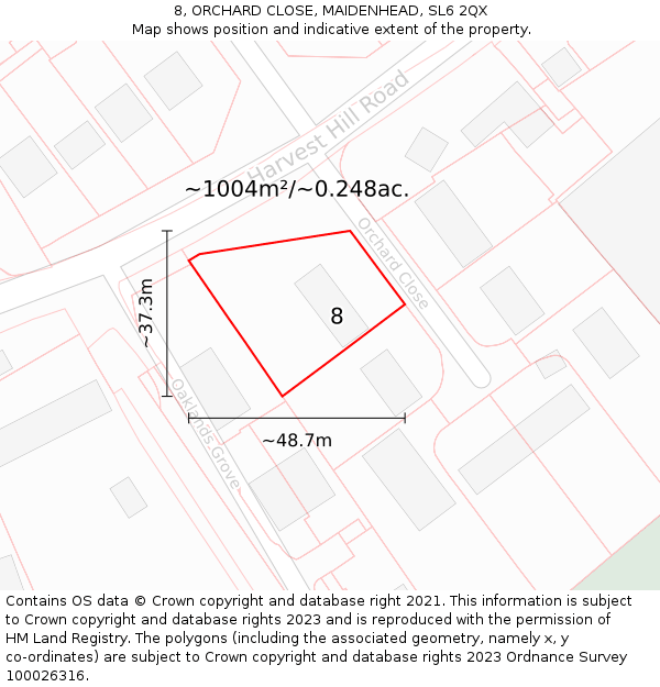 8, ORCHARD CLOSE, MAIDENHEAD, SL6 2QX: Plot and title map