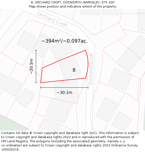 8, ORCHARD CROFT, DODWORTH, BARNSLEY, S75 3QY: Plot and title map