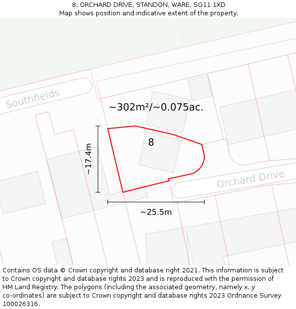8, ORCHARD DRIVE, STANDON, WARE, SG11 1XD: Plot and title map