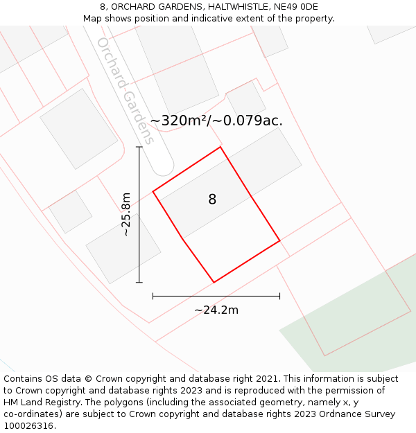 8, ORCHARD GARDENS, HALTWHISTLE, NE49 0DE: Plot and title map