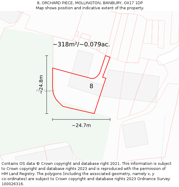 8, ORCHARD PIECE, MOLLINGTON, BANBURY, OX17 1DP: Plot and title map