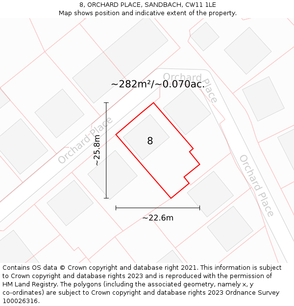 8, ORCHARD PLACE, SANDBACH, CW11 1LE: Plot and title map