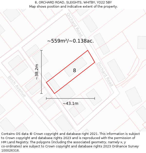 8, ORCHARD ROAD, SLEIGHTS, WHITBY, YO22 5BY: Plot and title map
