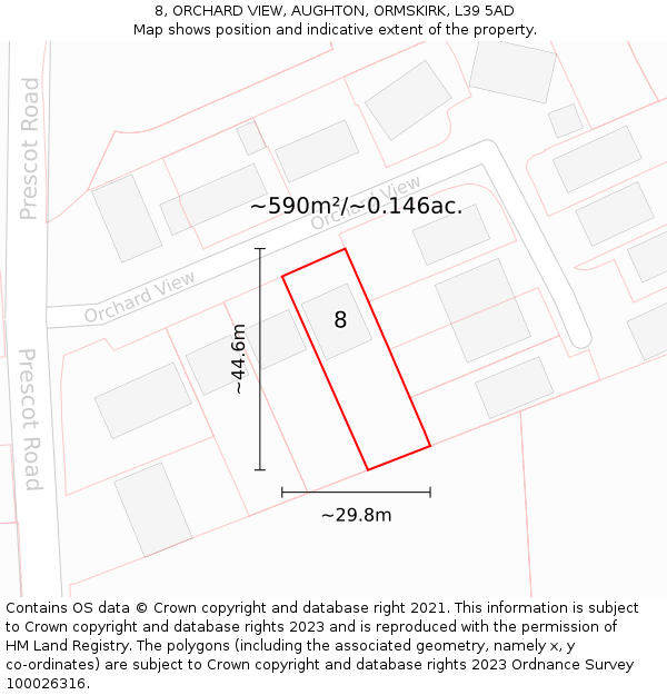 8, ORCHARD VIEW, AUGHTON, ORMSKIRK, L39 5AD: Plot and title map
