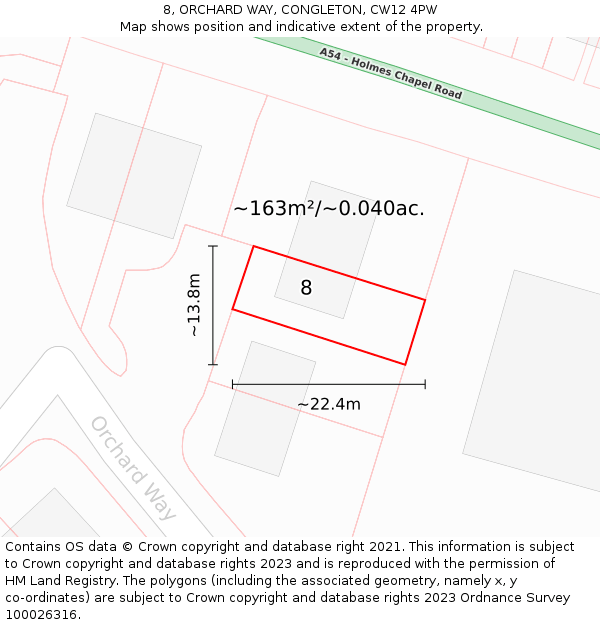 8, ORCHARD WAY, CONGLETON, CW12 4PW: Plot and title map
