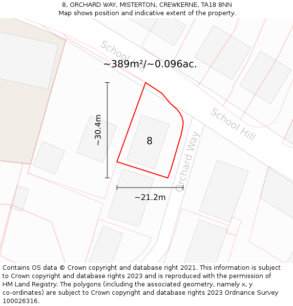 8, ORCHARD WAY, MISTERTON, CREWKERNE, TA18 8NN: Plot and title map