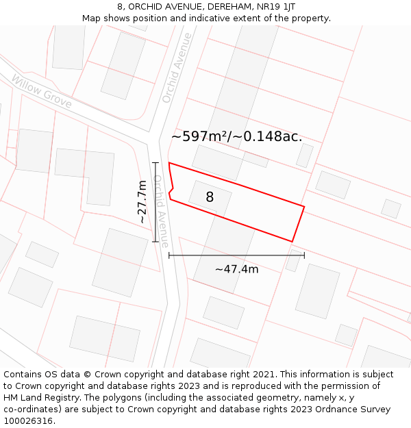 8, ORCHID AVENUE, DEREHAM, NR19 1JT: Plot and title map