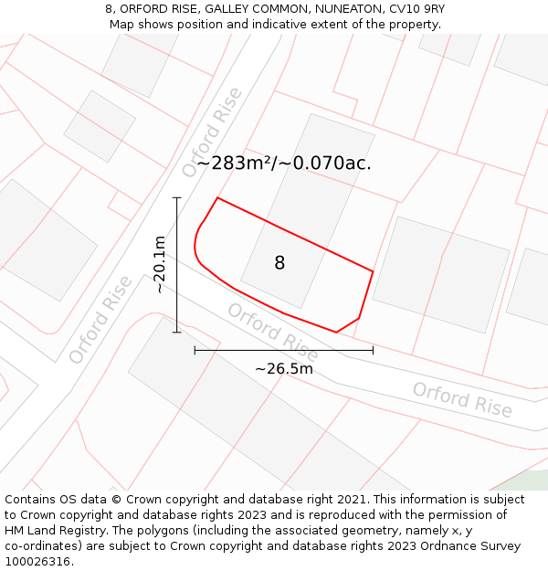 8, ORFORD RISE, GALLEY COMMON, NUNEATON, CV10 9RY: Plot and title map