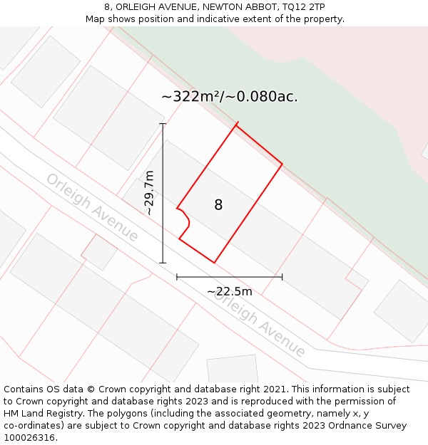 8, ORLEIGH AVENUE, NEWTON ABBOT, TQ12 2TP: Plot and title map