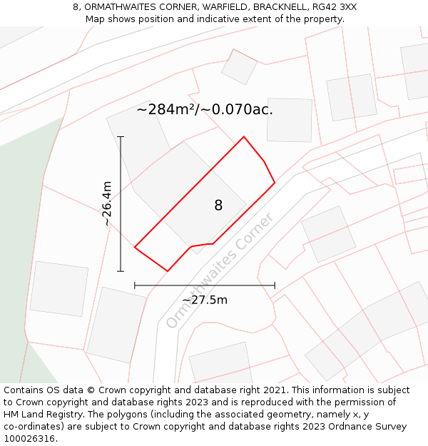 8, ORMATHWAITES CORNER, WARFIELD, BRACKNELL, RG42 3XX: Plot and title map