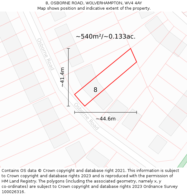 8, OSBORNE ROAD, WOLVERHAMPTON, WV4 4AY: Plot and title map