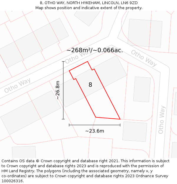 8, OTHO WAY, NORTH HYKEHAM, LINCOLN, LN6 9ZD: Plot and title map
