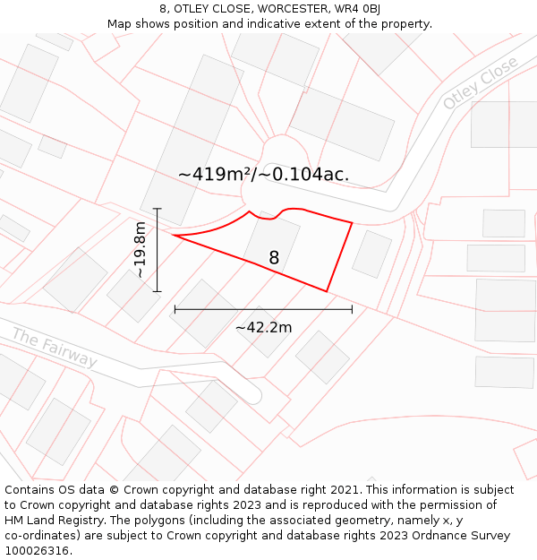 8, OTLEY CLOSE, WORCESTER, WR4 0BJ: Plot and title map