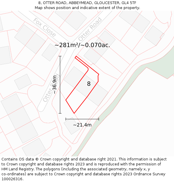 8, OTTER ROAD, ABBEYMEAD, GLOUCESTER, GL4 5TF: Plot and title map