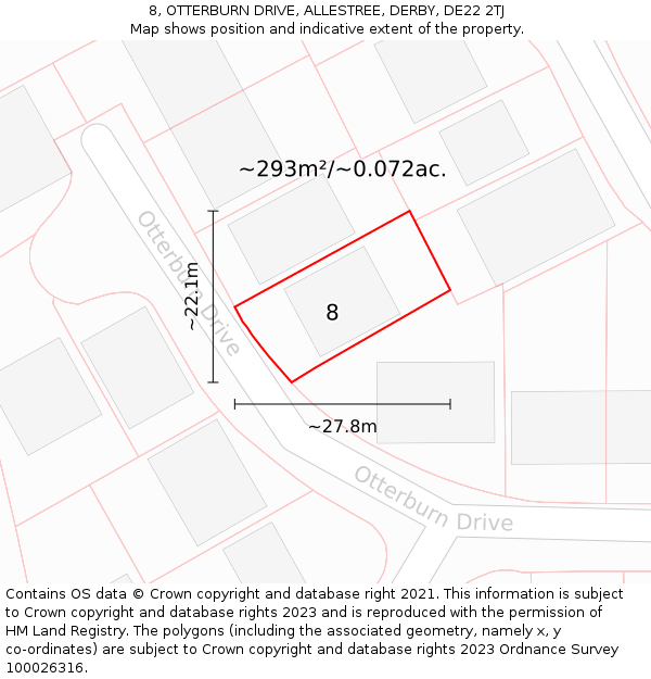 8, OTTERBURN DRIVE, ALLESTREE, DERBY, DE22 2TJ: Plot and title map