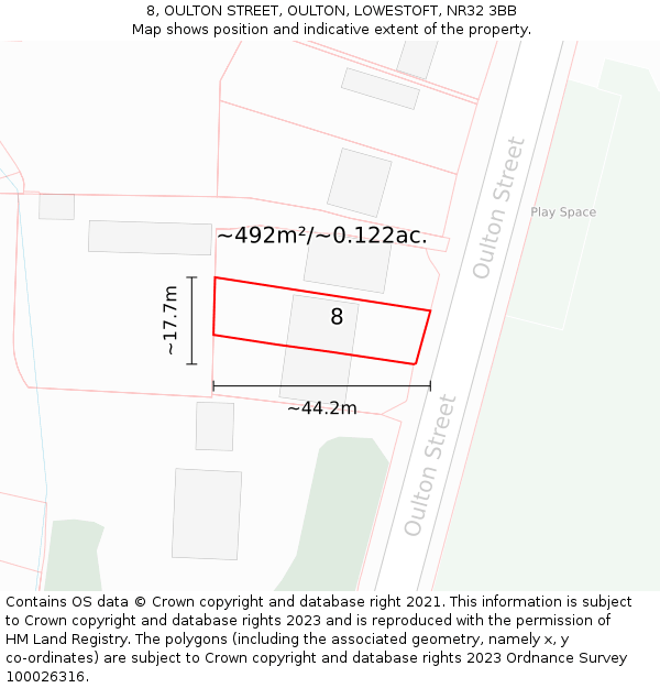 8, OULTON STREET, OULTON, LOWESTOFT, NR32 3BB: Plot and title map