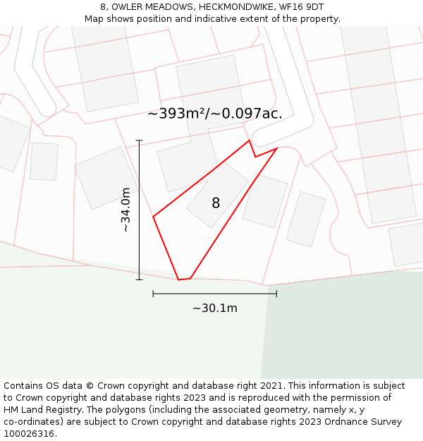 8, OWLER MEADOWS, HECKMONDWIKE, WF16 9DT: Plot and title map