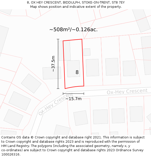 8, OX HEY CRESCENT, BIDDULPH, STOKE-ON-TRENT, ST8 7EY: Plot and title map