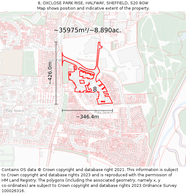 8, OXCLOSE PARK RISE, HALFWAY, SHEFFIELD, S20 8GW: Plot and title map