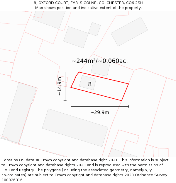 8, OXFORD COURT, EARLS COLNE, COLCHESTER, CO6 2SH: Plot and title map