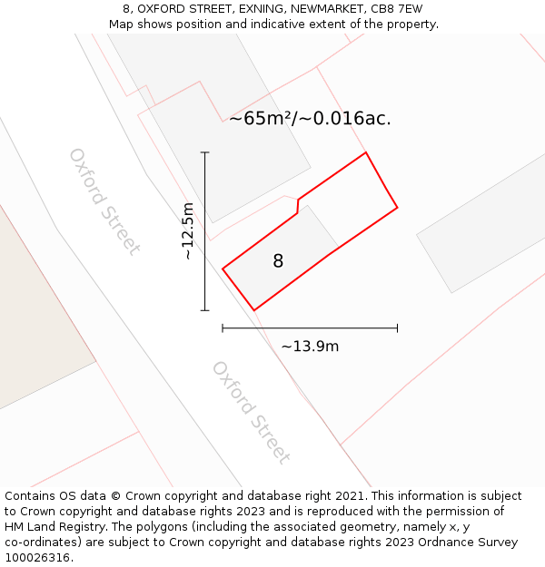 8, OXFORD STREET, EXNING, NEWMARKET, CB8 7EW: Plot and title map
