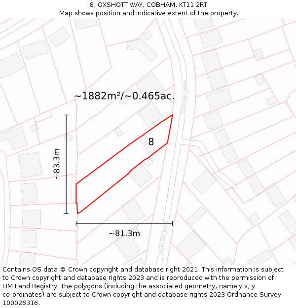 8, OXSHOTT WAY, COBHAM, KT11 2RT: Plot and title map