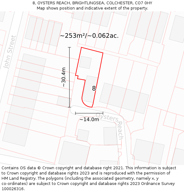 8, OYSTERS REACH, BRIGHTLINGSEA, COLCHESTER, CO7 0HY: Plot and title map